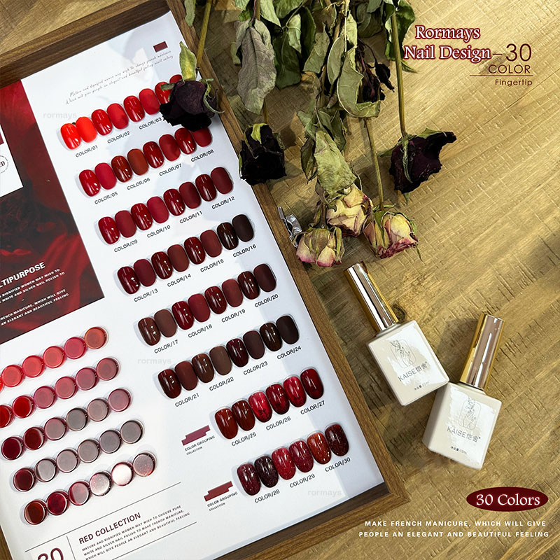 Rormays 30 Color gel Polishing Red Set Shiny Gloss Semi Permanent Mixed Varnish gel Gift Box Color Card Rose Red UV Primer Finish 15ML Nail Art Factor