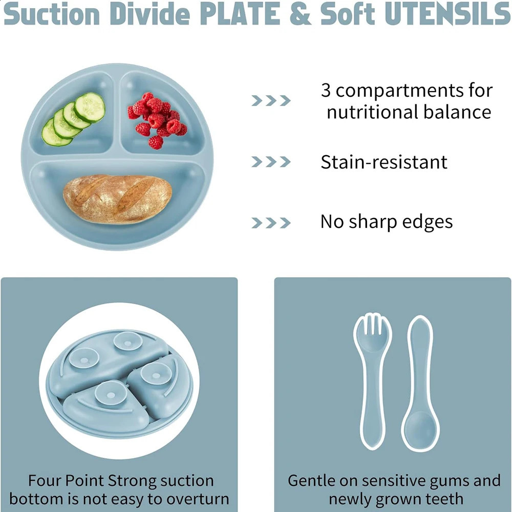 Cups Dishes Utensils Children s Set Baby Silicone Tableware 6PCS Sucker Bowl Bib Cup Fork Spoon Maternal and Infant Supplies BPA Free 231116