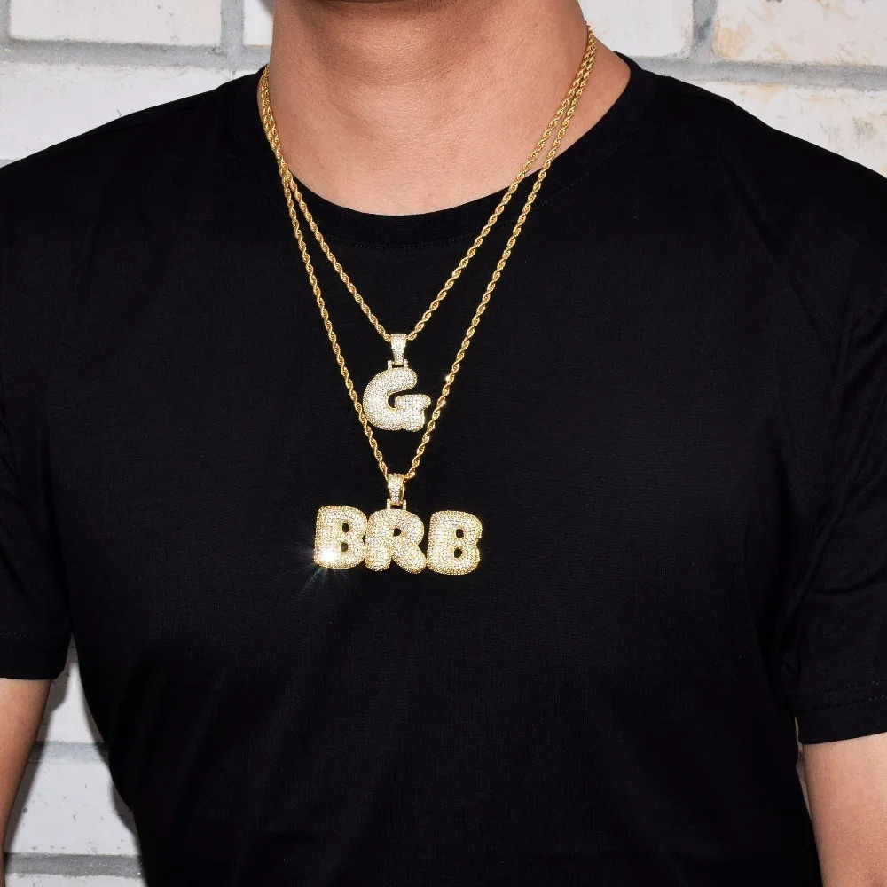 Pendant Necklaces Bubble Letter Custom Name Necklaces Personalized Pendants Real Gold Plated Hip Hop Jewelry Collares Hombre 231115