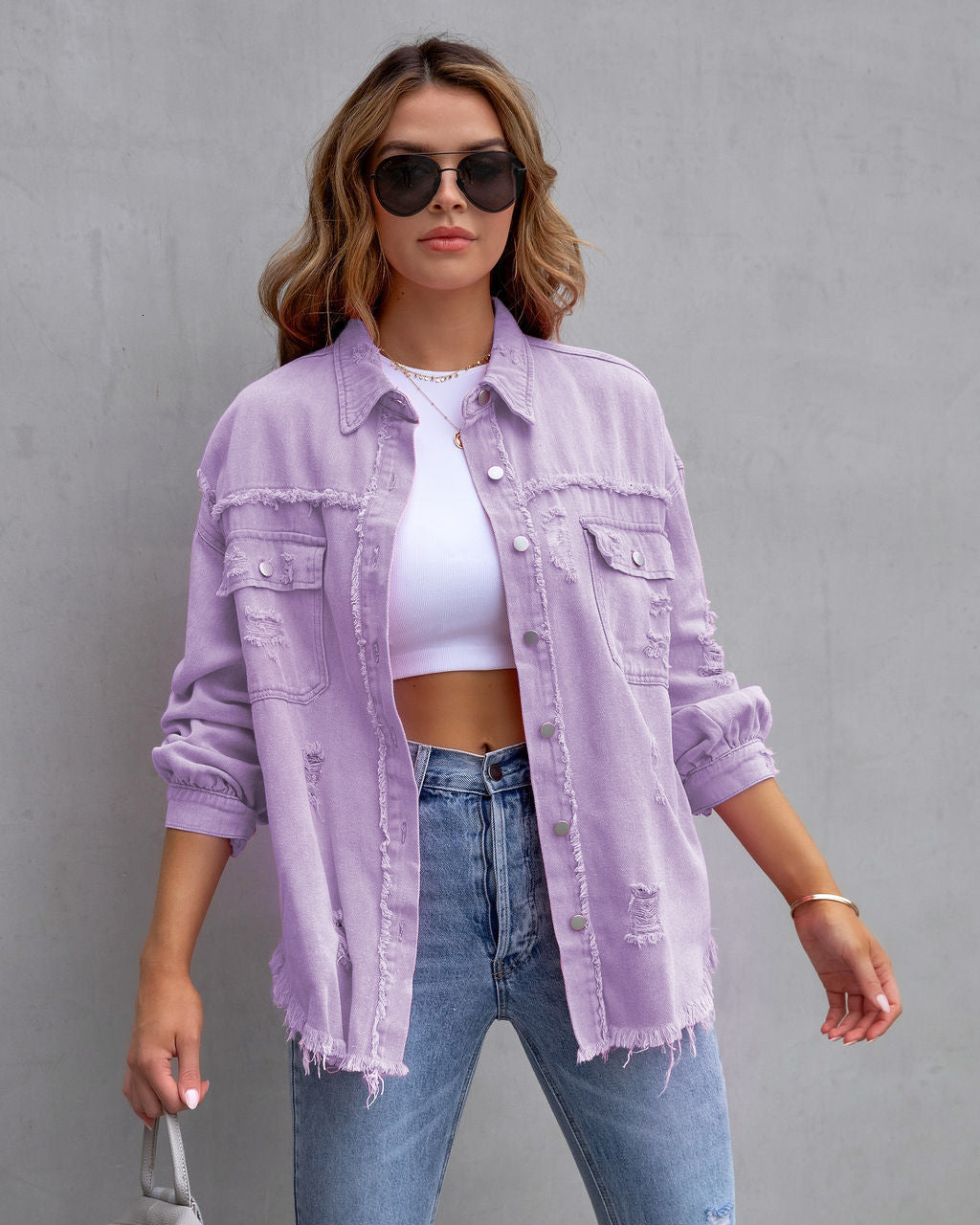 Summer New Fringed Turndown Collar Chiffon Stitching Loose Sunscreen Denim Jacket Harajuku Women's Loose Coat Summer Jacket 201109