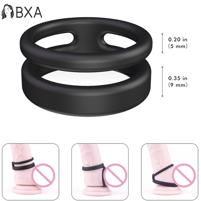 Cockrings Two Cock Rings For Men Silicone Anti Ejaculation Training Sex Toy Sex For Couple Sextoys Men Stretching Ring On Penis 231030
