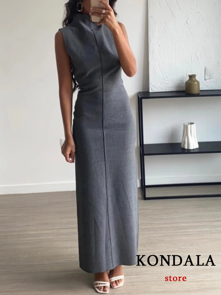 Basic Casual Dresses KONDALA 2023 Pencil Long Party for Women Autumn Bodycon Dress Woman Sleeveless Dresse Winter Female 231116