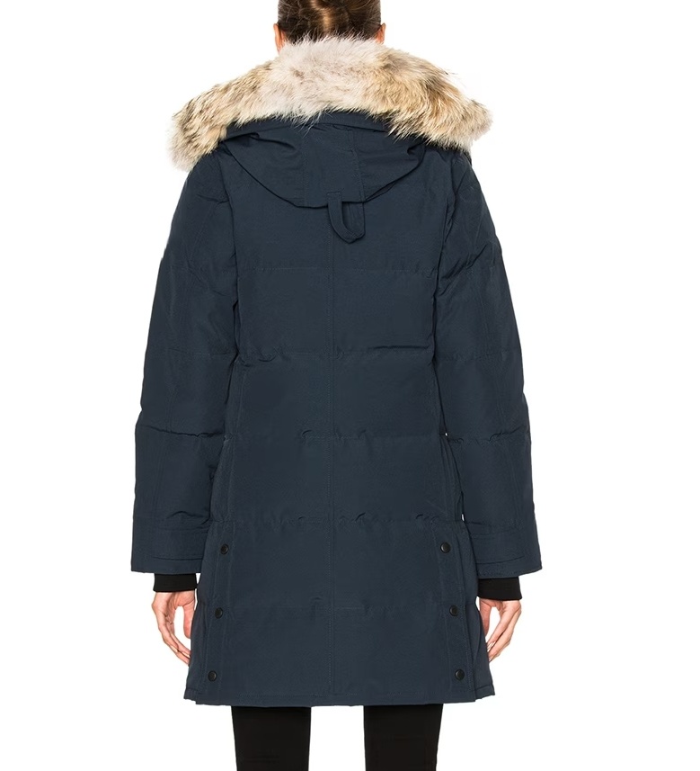 Women's Real Wolf Fur Puffer Jacket Down Filled, Hooded, Windproof, Casual Winter Parka - Navy, Cream, Green, Gray, Black, Red