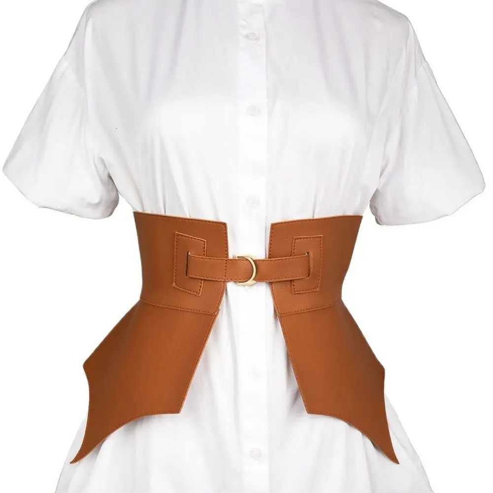 Belts Black Brown Irregular Pu Leather Long Wide Belt Punk Style Women Fashion Autumn Winter Skirt Dress Coat Waistband Corset 231115
