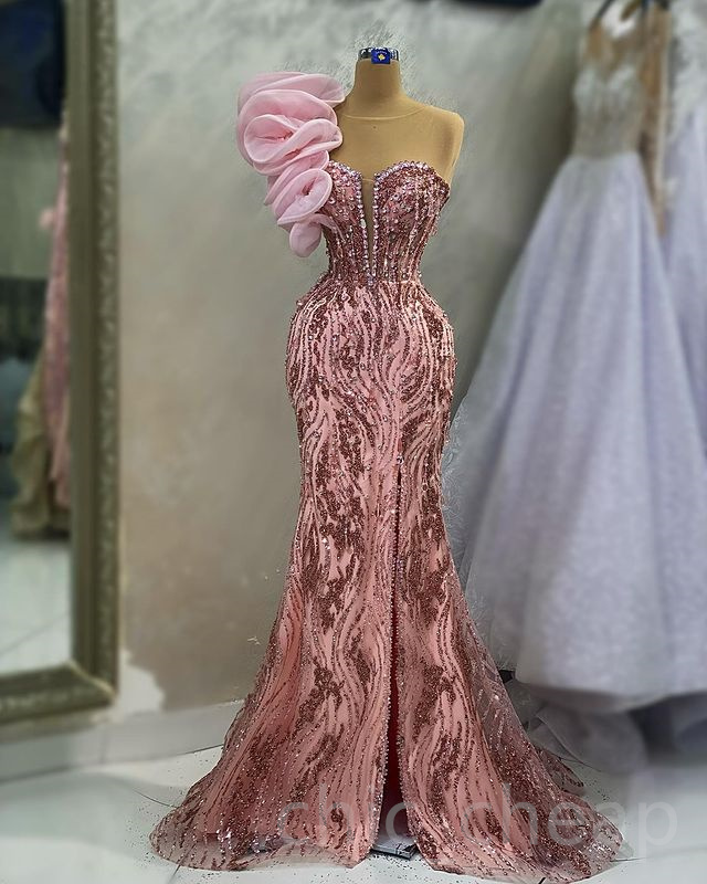 2023 April Aso Ebi Pink Mermaid Prom Dress Beaded Crystals Evening Formal Party Second Reception Birthday Engagement Gowns Dresses Robe De Soiree ZJ52