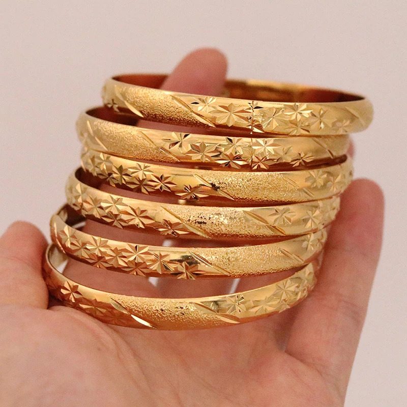 Bangle 8MM 6pcsbatch Dubai Mens Gold Bracelet 24k Colorful Ethiopian Bracelet African Jewelry Saudi Arabia Wedding Bridal Gift 231116