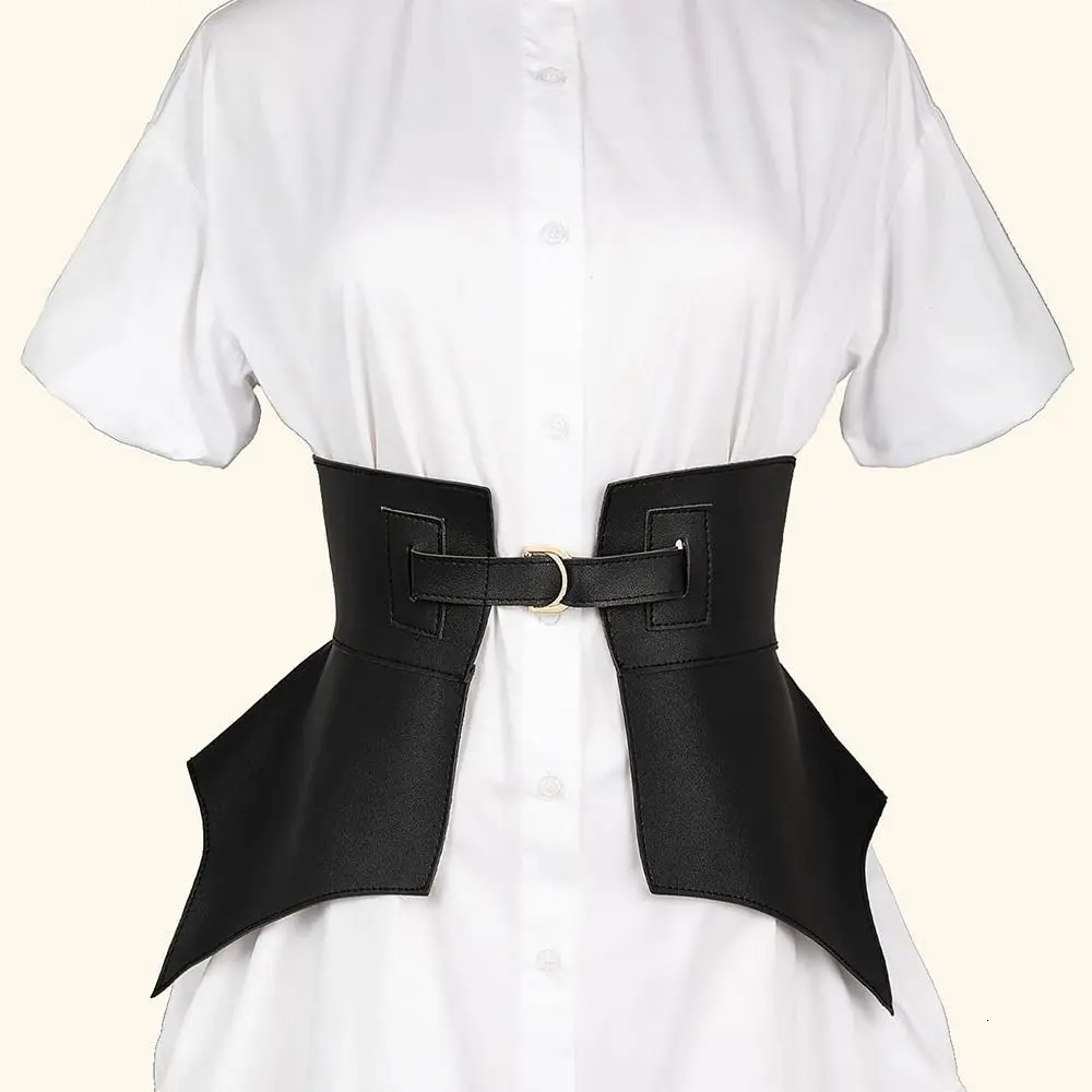 Belts Black Brown Irregular Pu Leather Long Wide Belt Punk Style Women Fashion Autumn Winter Skirt Dress Coat Waistband Corset 231115