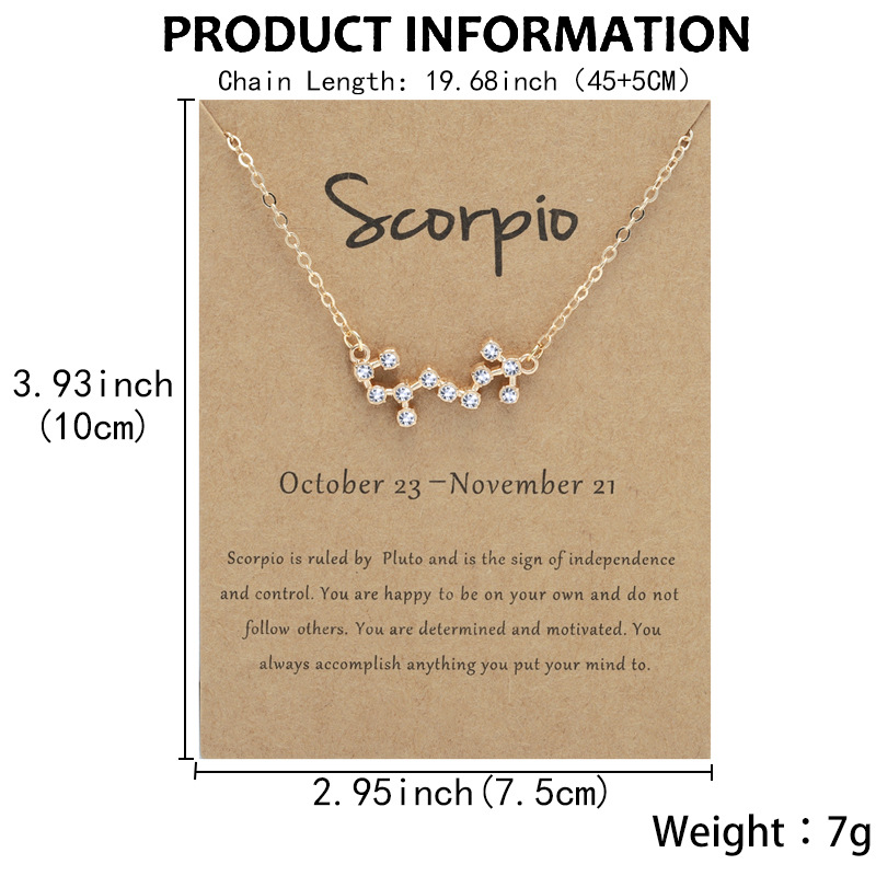 12 Constellation Horoscope Astrology Zodiac Necklace for Women Crystal Pendent Necklaces Cubic Zirconia Stones Necklace Nice Jewelry Gift with Wish Ca