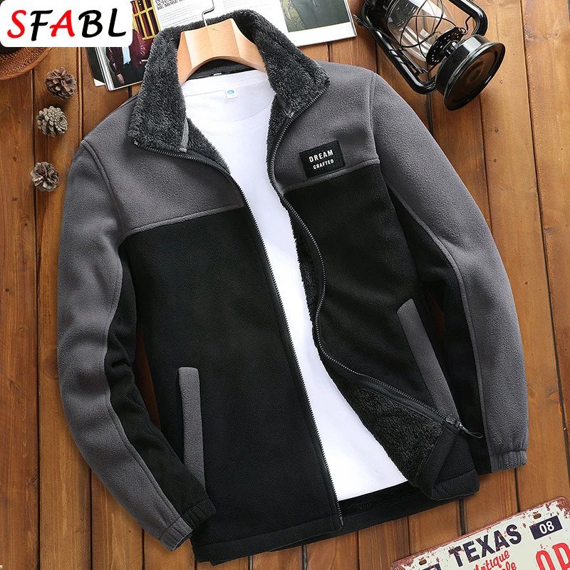Men's Jackets SFABL Fashion Patchwork Fleece Jacket Coat Men Winter Parkas Thick Warm Overcoat Autumn Male Outerwear 4XL 231115