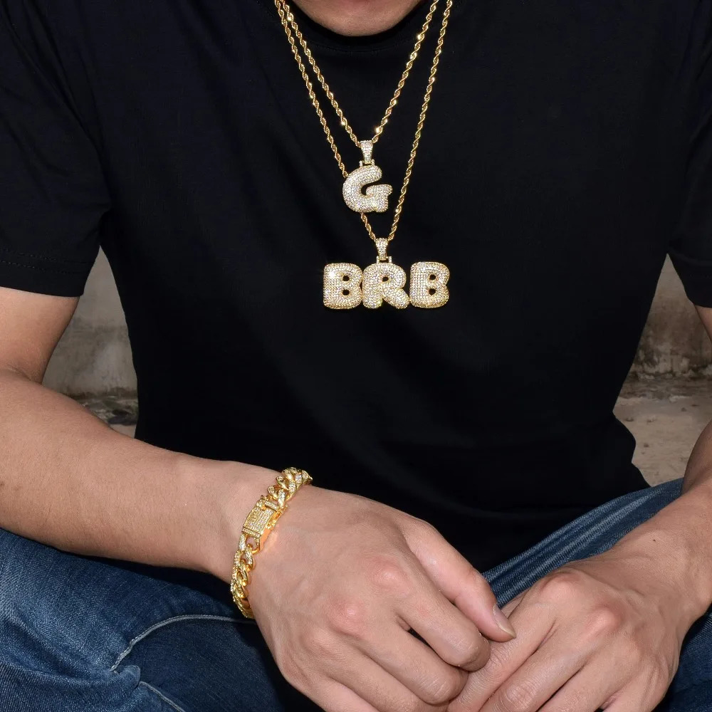 Pendant Necklaces Bubble Letter Custom Name Necklaces Personalized Pendants Real Gold Plated Hip Hop Jewelry Collares Hombre 231115