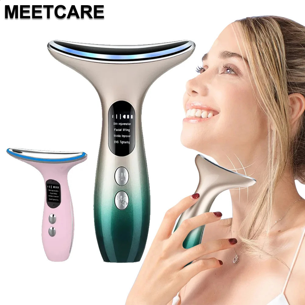 Face Care Devices EMS LED Light Neck Massage 3 Colors V Compress Vibration Skin Lift Tighten Smooth Firm Rejuvenation 231115