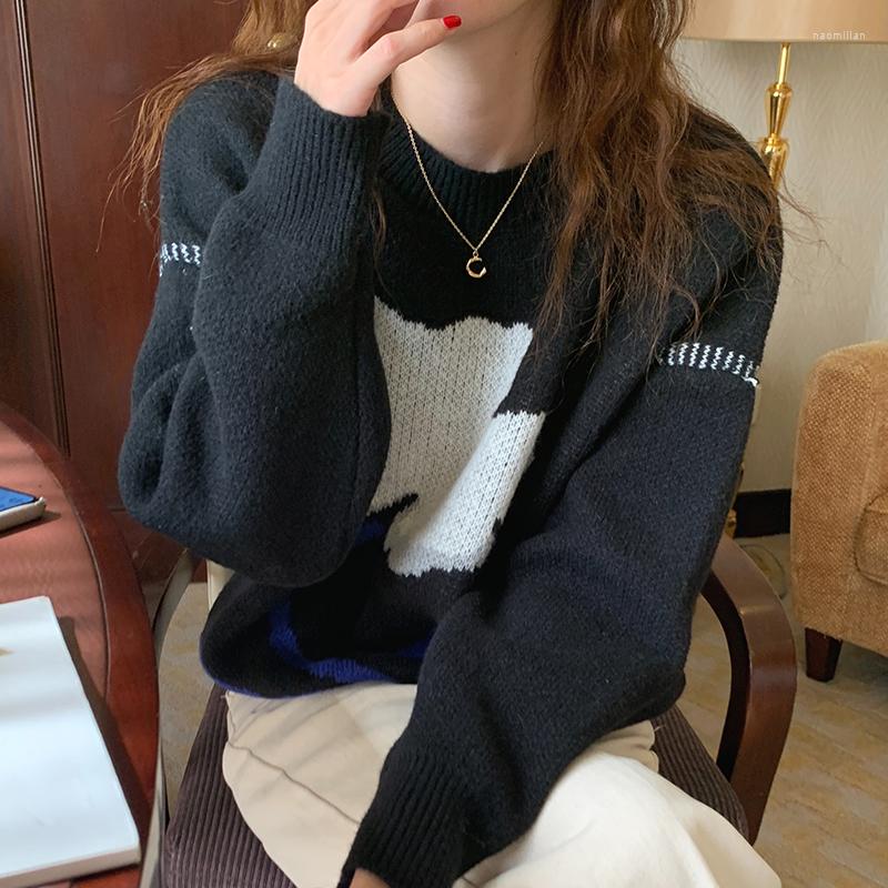 Womens Sweaters Women Sweater 2023 Korean Fashion Wild Flower Print Design O Neck Pullover Loose Thick Long-sleeved Knit Pullovers