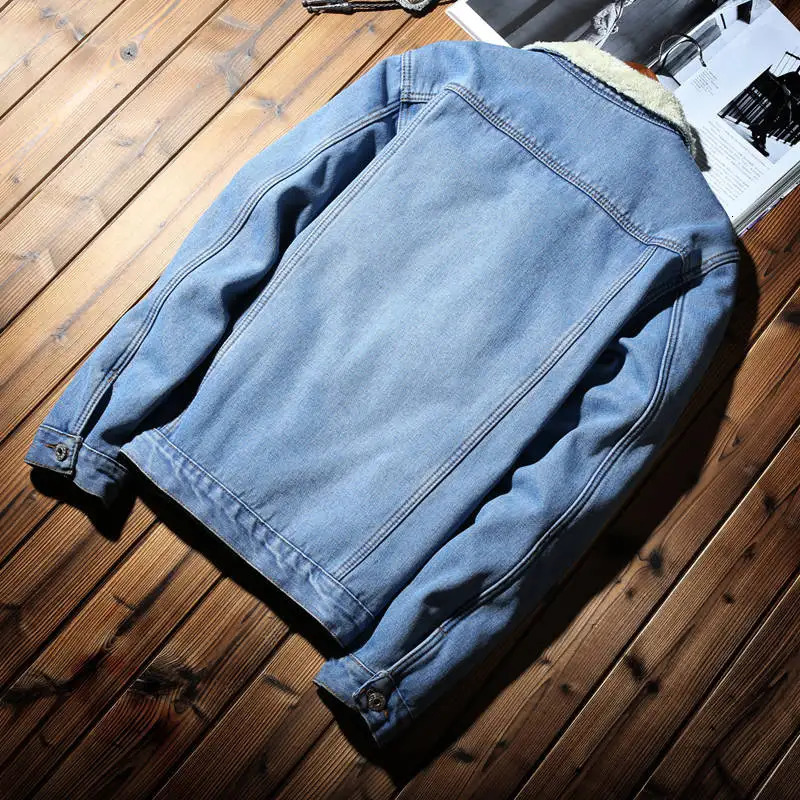 Men's Jackets Idopy Winter Men's Casual Denim Jacket With Fur Lined Thicken Warm Coat Fleece Jean Outerwear For Male Plus Size 231115