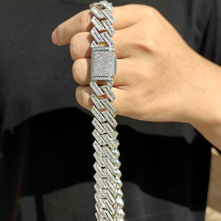 20mm Pendant Necklace Sterg Sier Vvs1 Dia Moissanite Miami Baguette Cuban k Chain