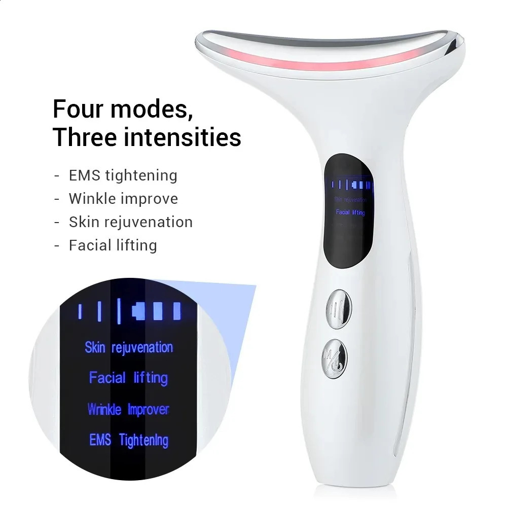 Face Care Devices EMS LED Light Neck Massage 3 Colors V Compress Vibration Skin Lift Tighten Smooth Firm Rejuvenation 231115