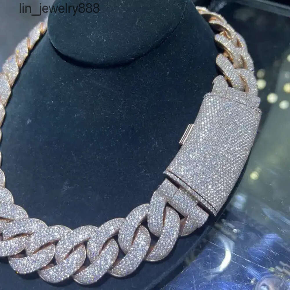 necklace moissanite chain Hip Hop Jewelry 22 - 25mm Cuban Necklace Solid 925 Silver Vvs Moissanite Necklace Customized Jewelry