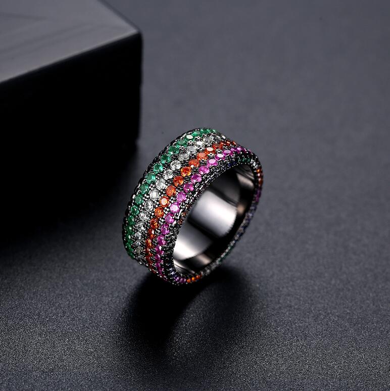 Choucong Brand Wedding Rings Luxury Jewelry 18K Black Gold Fill Colorful 5A Cubic Zircon Pave CZ Diamond Gemstones Party Eternity Women Engagement Ban