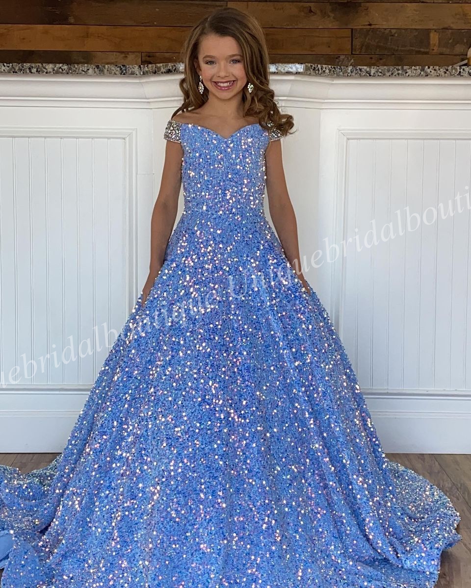 Iridescent Girl Pageant Dress 2023 Veet Sequin Beading Off-Shoulder little Kid Birthday Formal Party Gown A-e Toddler Teens Preteen or-Length Pink Ivo