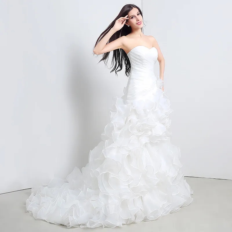2024 A-line Wedding Dress for Bride Corset Sweetheart Organza Ruffles Cathedral Train Lace Up Bridal Gowns Vestidos De Noiva Robe De Mariage Customed