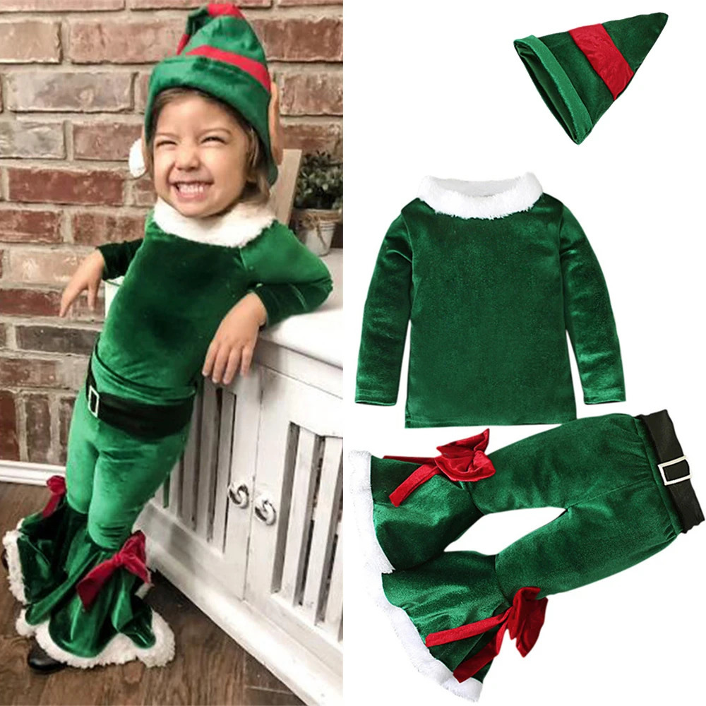 Rompers Kids Girls Christmas Costume Santa Claus Toddler Baby Clothes Sets Long Sleeve Top Bell Bottom Pants 3PCS Year Outfits 231116