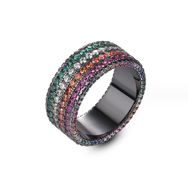 Choucong Brand Wedding Rings Luxury Jewelry 18K Black Gold Fill Colorful 5A Cubic Zircon Pave CZ Diamond Gemstones Party Eternity Women Engagement Ban
