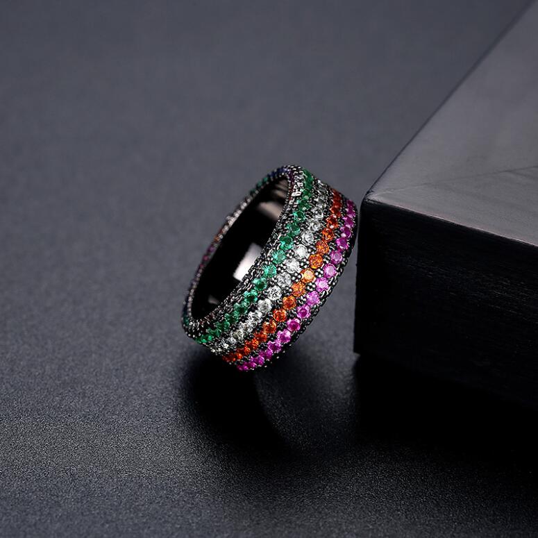 Choucong Brand Wedding Rings Luxury Jewelry 18K Black Gold Fill Colorful 5A Cubic Zircon Pave CZ Diamond Gemstones Party Eternity Women Engagement Ban