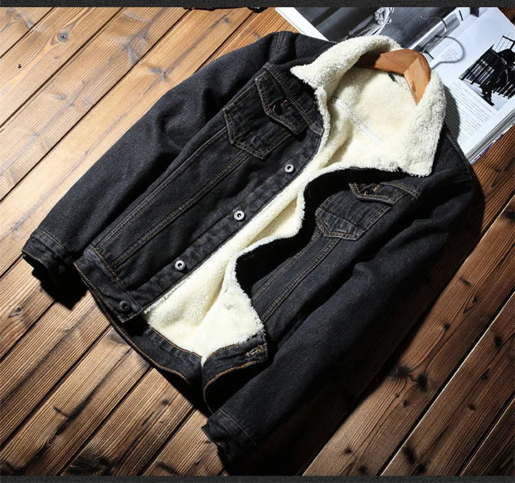Men's Jackets Idopy Winter Men's Casual Denim Jacket With Fur Lined Thicken Warm Coat Fleece Jean Outerwear For Male Plus Size 231115