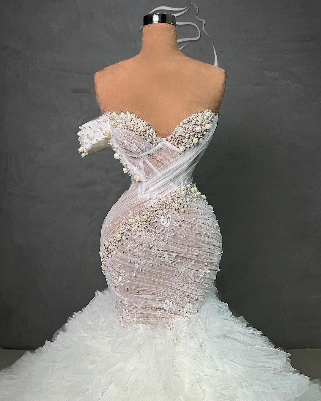 Gorgeous Mermaid Wedding Dresses Sweetheart Off the Shoulder Tulle Pearls Pleats Backless Zipper Court Gown Custom Made Plus Size Bridal Gown Vestidos