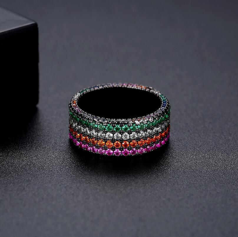 Choucong Brand Wedding Rings Luxury Jewelry 18K Black Gold Fill Colorful 5A Cubic Zircon Pave CZ Diamond Gemstones Party Eternity Women Engagement Ban