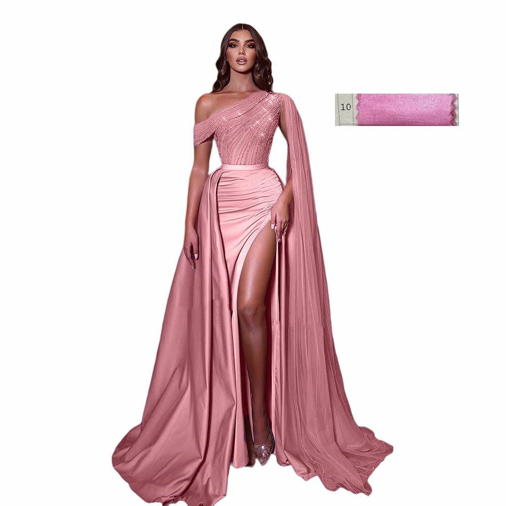 Shoulder Lilac One Bodice With Crystals Beading Prom See Through Purple Elegant Evening Dress Vestido Longo Feminino