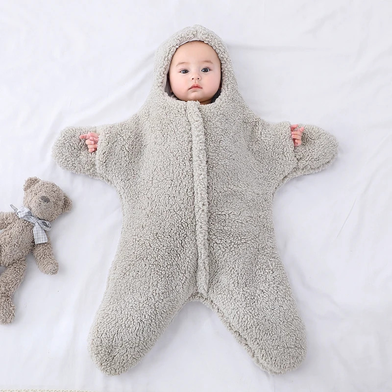 Sleeping Bags Starfish Baby with Feet Bag Zipper Autumn Winter born Swaddle Stroller Blanket Wrap Fleece Cotton Bedding 231116