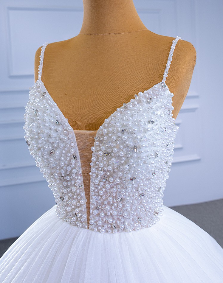 Classic A-line Women Wedding Dress 2024 Sweetheart Straps Beads Pearls Ruffles Lace Up Tulle Bridal Bride Gown Vestidos De Noiva Robe De Mariage