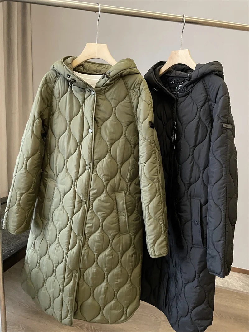 Women's Down Parkas Midlength quilted parka for women Hooded Aline version lightweight warm thin cottonpadded jacket ladies 231116