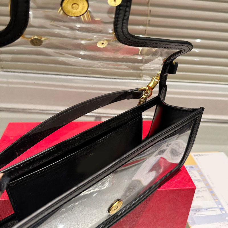Flap Messenger Bag Chain Shoulder Crossbody Bags Women Handbag Purse Transparent Pvc Gold Hardware Letter Buckle Genuine Leather Clutch High Quality