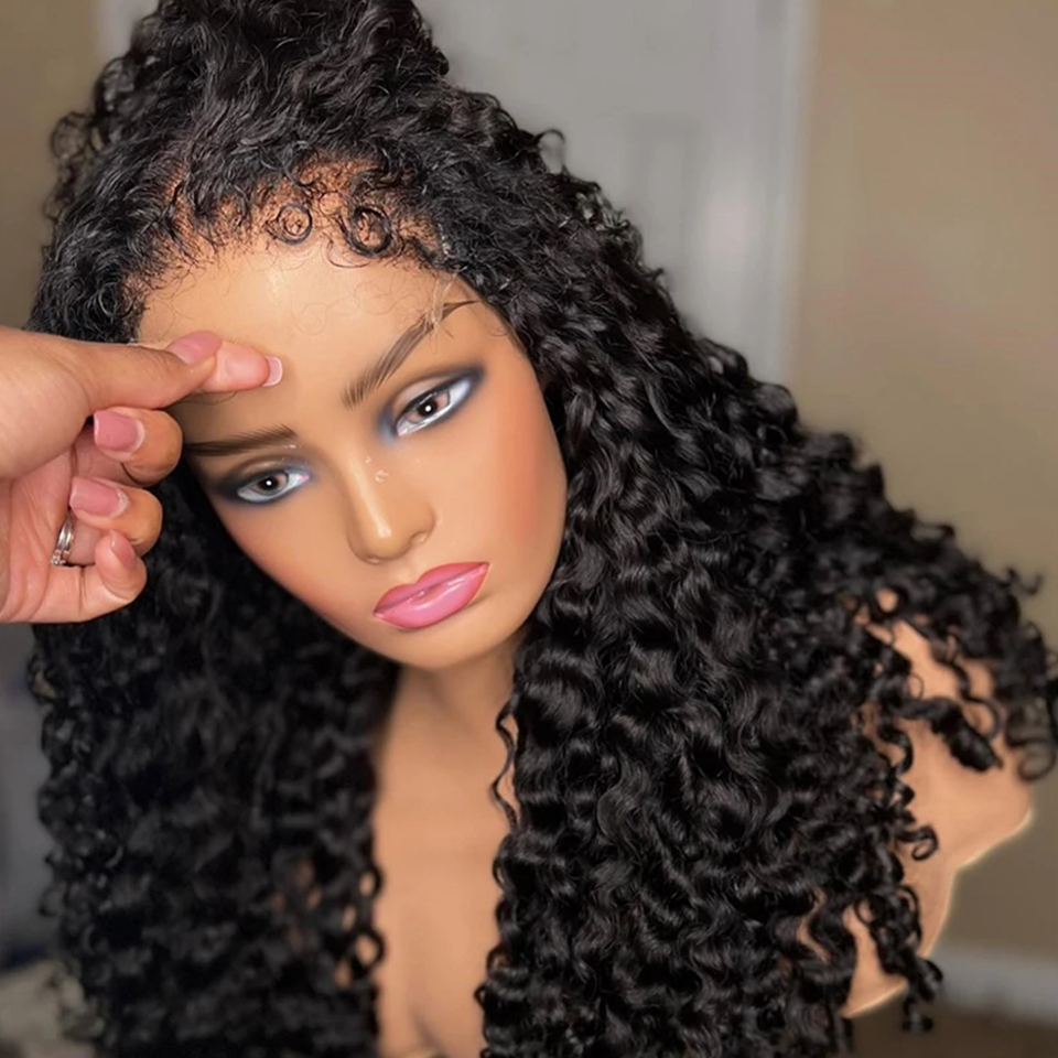 Brazilian Human Hair Curly Wig 4C Hairline Edge Kinky Curly Wig with Curly Baby Hair HD Lace Frontal Wig Synthetic Heat Resistant