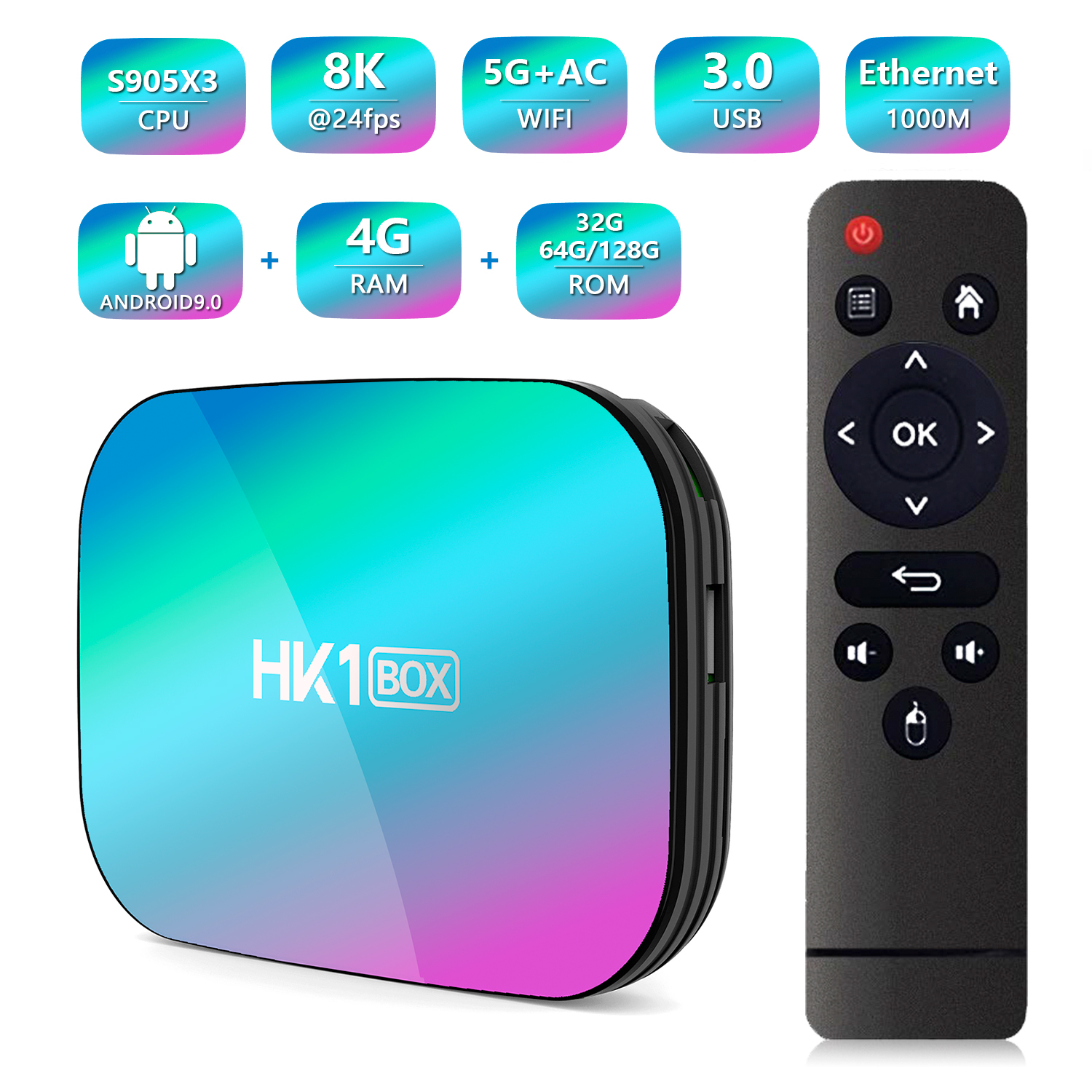 HK1 BOX Amlogic S905X3 smart tv sticker Android 9.0 lan BT4.0 2.4g&5g Wifi Youtube media player vs x96 air