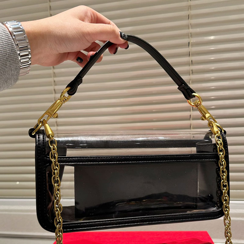 Flap Messenger Bag Chain Shoulder Crossbody Bags Women Handbag Purse Transparent Pvc Gold Hardware Letter Buckle Genuine Leather Clutch High Quality