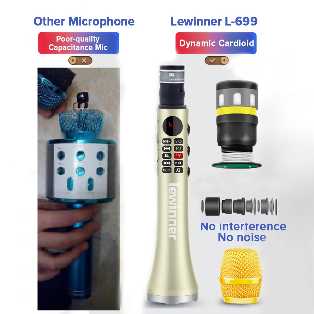 Microphones Lewinner L 699 Professional Karaoke Microphone Wireless S er Portable Bluetooth microphone for phone support record TF play 231117