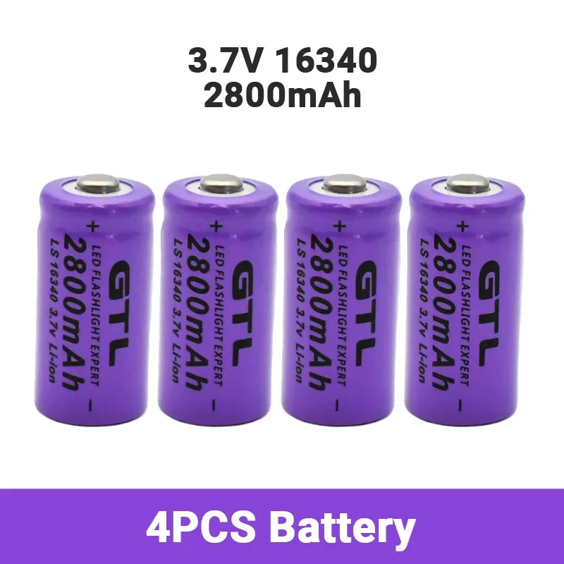 Batteries Li-ion 2800mAh, rechargeables 3.7V, 16340 mAh, pour lampe de poche LED, chargeur mural de voyage