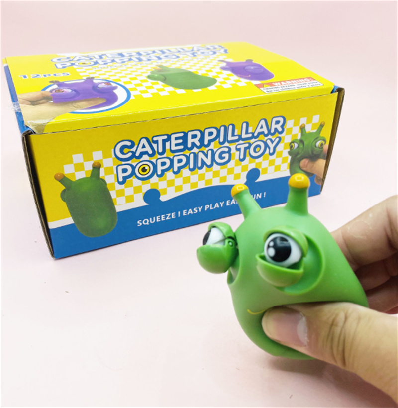 New Creative Silicone Popping Toy Big Eye Squishy Green Bug Stress Relieve Sensory Fidget Toy Worm Squishy Big Eyes Doll