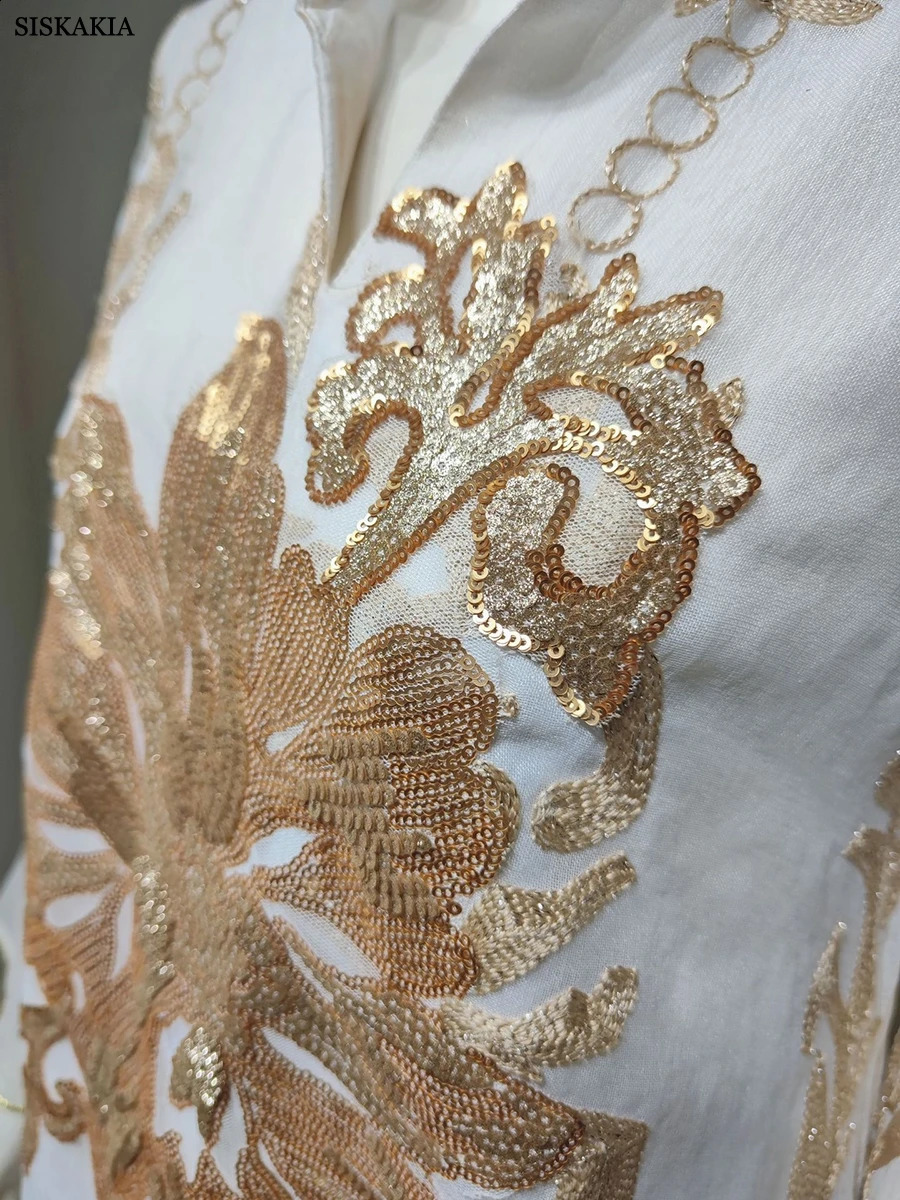 Basic Casual Dresses Siskakia Sequins Embroidered Abaya Dress For Women Moroccan Kaftan Turkey Arabic Jalabiya White Islamic Ethnic Robe Eid 231116