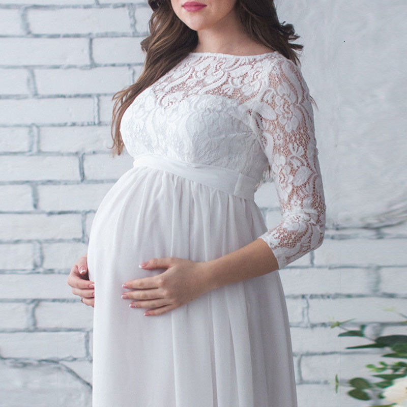 Maternity Dresses Women Pregnant Maternity Dress Pregnancy Clothes Long Sleeve Lace Party Maxi Dress Maternity Clothes for Pography Props 230417