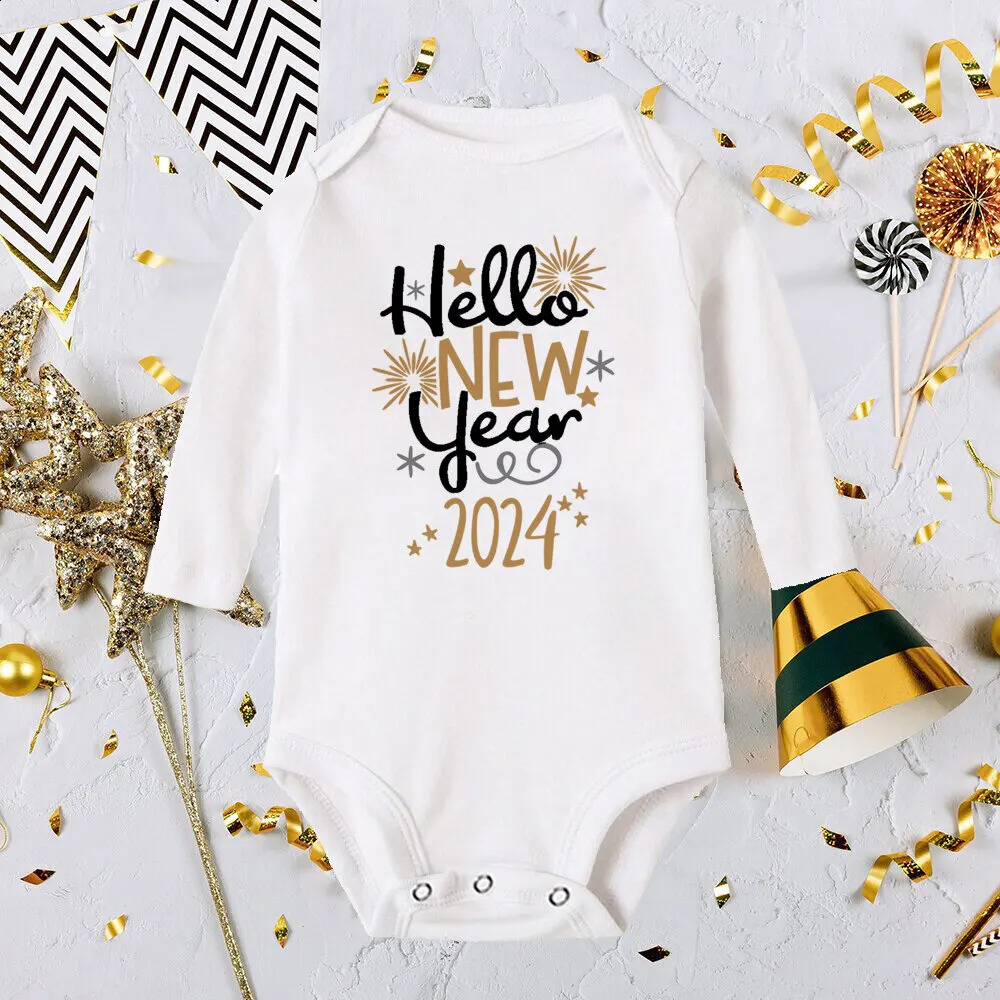 Rompers Hello 2024 born Baby Long Sleeve Infant Jumpsuit It s My First Year Boys Girls Ropa Clothes 231116