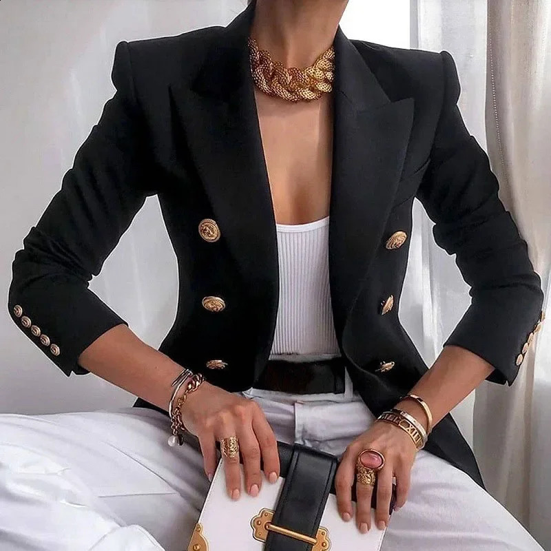 Womens Suits Blazers Korean Chic Blazer Women Fashion Double Breasted Suits Autumn Winter Long Sleeve Solid Female Blazers Elegant Casual Jackets 2311