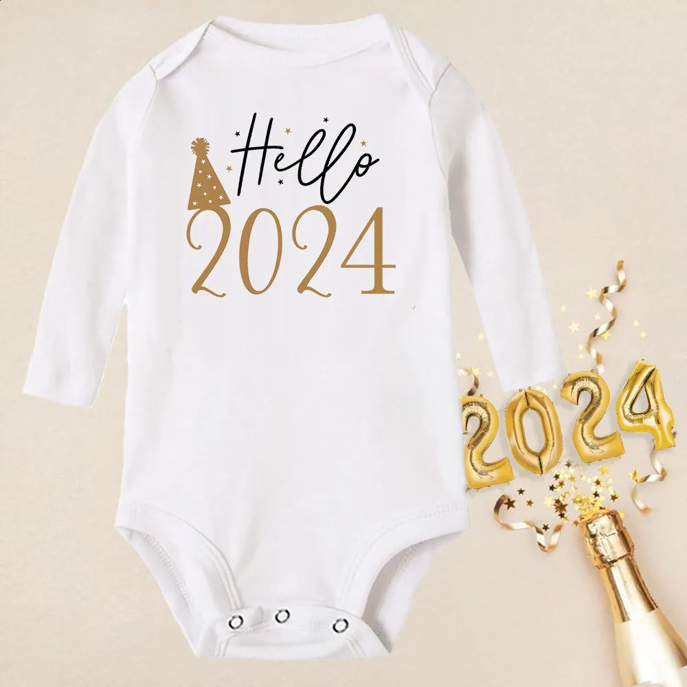 Rompers Hello 2024 born Baby Long Sleeve Infant Jumpsuit It s My First Year Boys Girls Ropa Clothes 231116