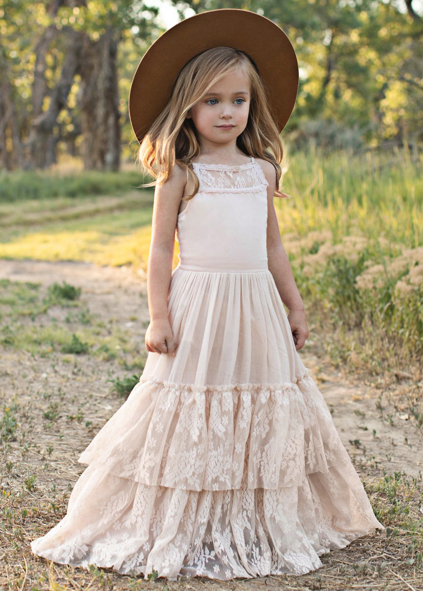 Girl's Dresses Princess Girls Lace Cotton Long Dresses Baby Kids Flower Girl Wedding Birthday Party Vestidos Children Clothing For 3-15 Years 230
