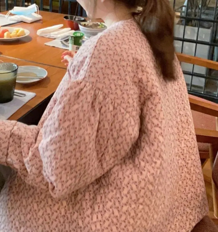 Women's Down Parkas Korej Korean Style Winter Coat Women Round Neck Floral Printed Pink Parka Mujer Outwear Sweet Warm Pockets Jackets Clothes 23