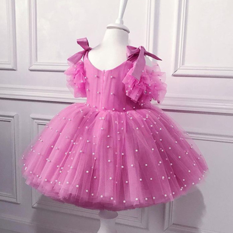 Girl's Dresses 0-5Y baby girl dress baby dress christening dress pearl mesh princess dress tutu bow birthday party dress baby girl dress 230417