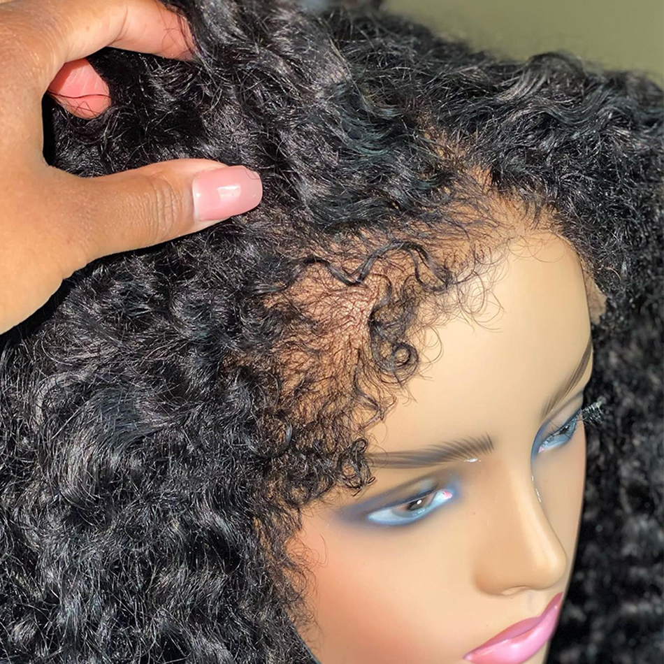 Brazilian Human Hair Curly Wig 4C Hairline Edge Kinky Curly Wig with Curly Baby Hair HD Lace Frontal Wig Synthetic Heat Resistant