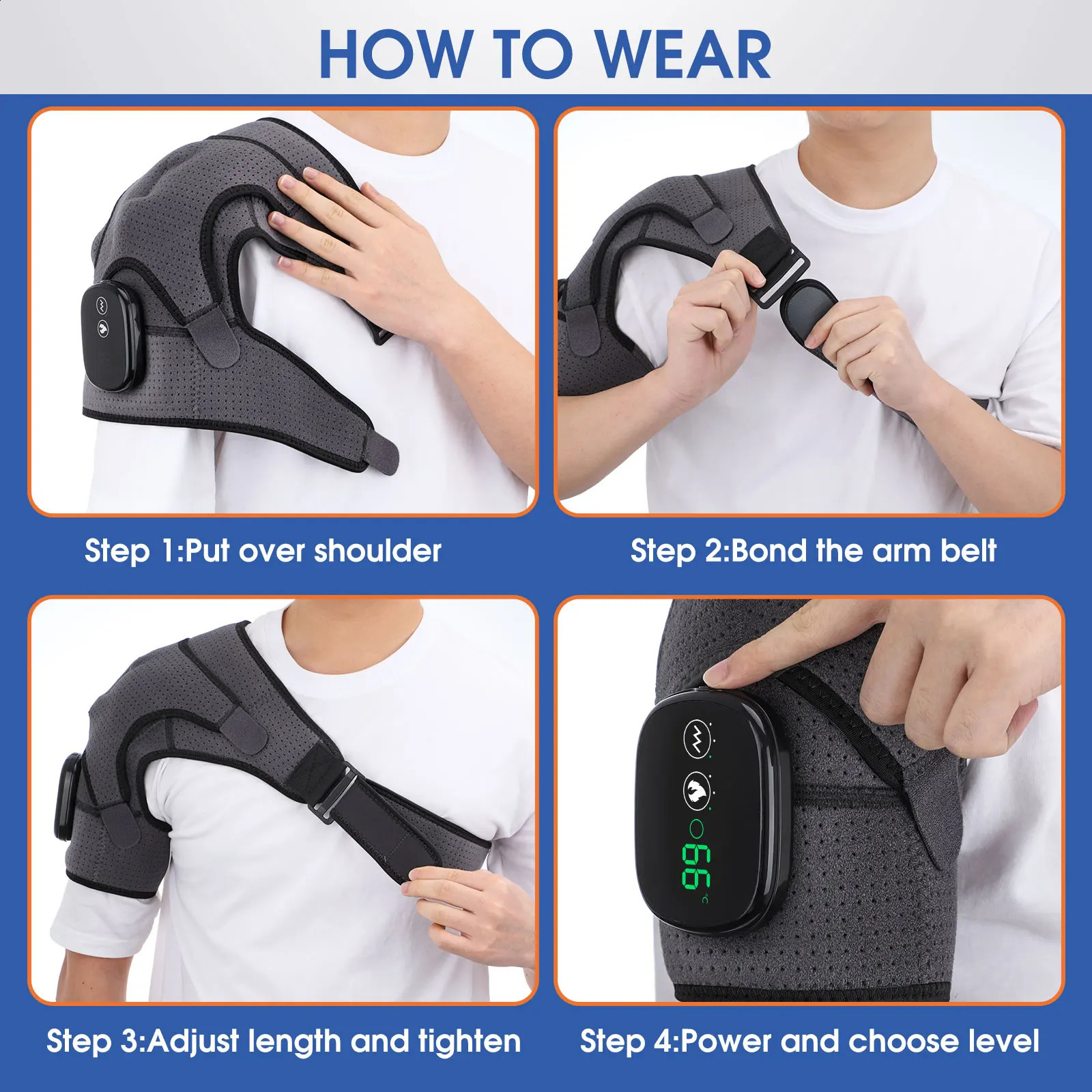 Massaging Neck Pillowws Heating Vabration Shoulder Massage Brace 3 Levels Physiotherapy Therapy Pain Relief Left Right Electric Battery Heated Massage